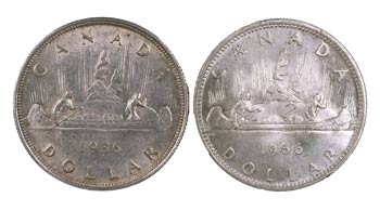 1936 y 1966. Canadá. 1 dólar. Lote de 2 ... 