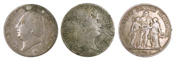 1802, 1811 y 1875. Francia. 5 francos. Lote ... 