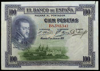 1925. 100 pesetas. (Ed. D11 var) (Ed. 410 ... 