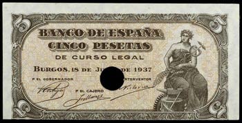 1937. Burgos. 5 pesetas. (Ed. D25a). 18 de ... 