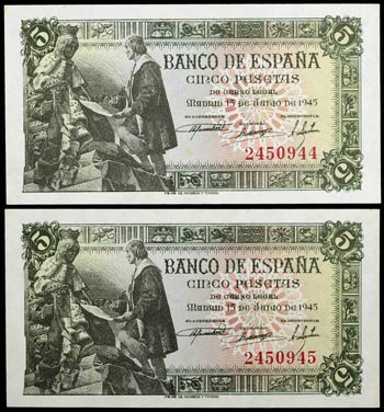 1945. 5 pesetas. (Ed. D50) (Ed. 449). 15 de ... 
