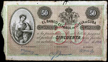 1896. Banco Español de la Isla de Cuba. 50 ... 