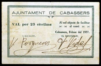 Cabassers. 25 céntimos. (T. 646a). Nº ... 