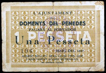 Domenys del Penedès. 1 peseta. (T. 1047). ... 