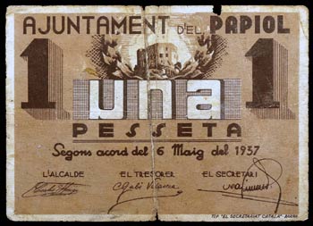 Papiol, el. 1 peseta. (T. 2054). Nº 000027. ... 