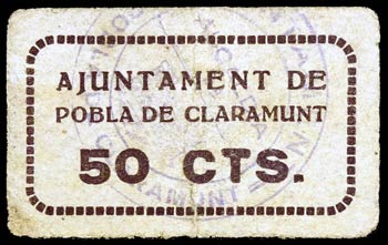 Pobla de Clarament. 50 céntimos. (T. 2187). ... 