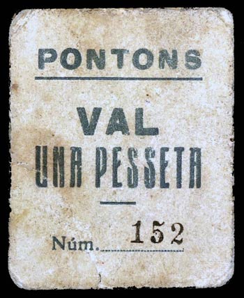 Pontons. 1 peseta. (T. 2250). Cartón nº ... 