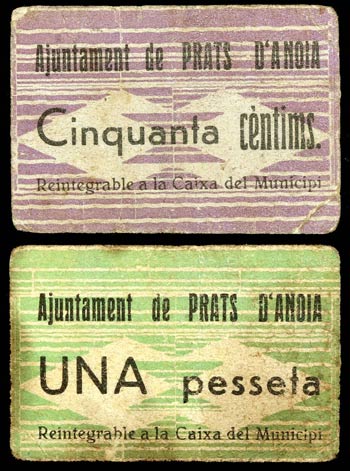 Prats dAnoia, els. 50 céntimos y 1 peseta. ... 