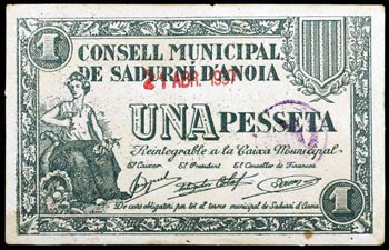 Sadurní dAnoia. 1 peseta. (T. 2578). MBC-.