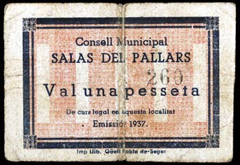 Salàs de Pallars. 1 peseta. (T. 2589). ... 
