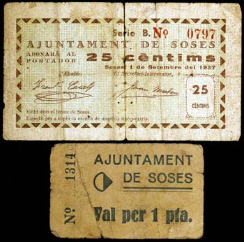 Soses. 25 céntimos y 1 peseta. (T. 2791 y ... 