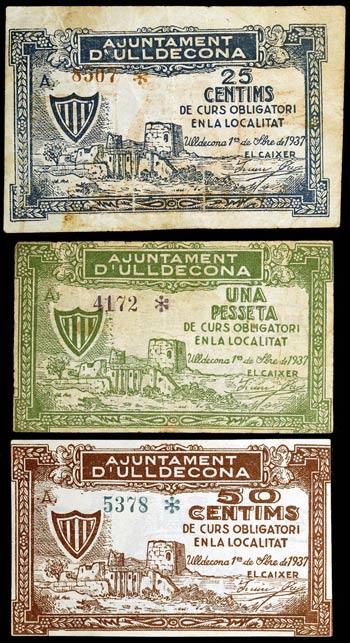 Ulldecona. 25, 50 céntimos y 1 peseta. (T. ... 