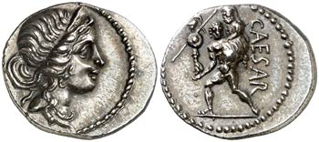(47-46 a.C.). Júlio César. Denario. (Spink ... 