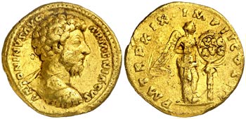 (165 d.C.). Marco Aurelio. Áureo. (Spink ... 