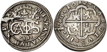 1682. Carlos II. Segovia. M. 2 reales. (Cal. ... 