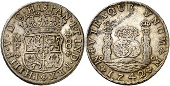 1742. Felipe V. México. MF. 8 reales. (Cal. ... 