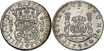 1744. Felipe V. México. MF. 8 reales. (Cal. ... 