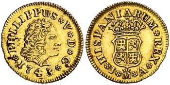 1743. Felipe V. Madrid. JA. 1/2  escudo. ... 