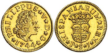 1744. Felipe V. Sevilla. PJ. 1/2 escudo. ... 