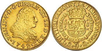 1742. Felipe V. México. MF. 8 escudos. ... 