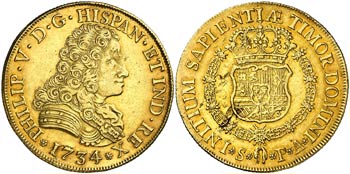 1734/3. Felipe V. Sevilla. PA. 8 escudos. ... 
