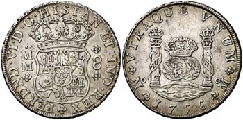 1756. Fernando VI. México. MM. 8 reales. ... 