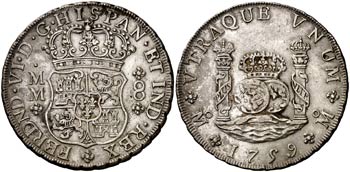 1759. Fernando VI. México. MM. 8 reales. ... 