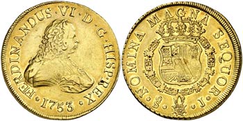 1753. Fernando VI. Santiago. J. 8 escudos. ... 