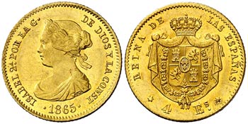 1865. Isabel II. Madrid. 4 escudos. (Cal. ... 