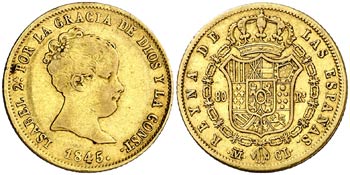 1845. Isabel II. Madrid. CL. 80 reales. ... 