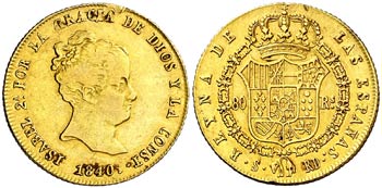 1840. Isabel II. Sevilla. RD. 80 reales. ... 
