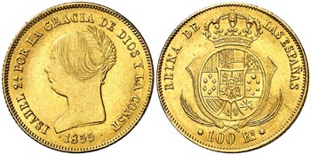 1855. Isabel II. Barcelona. 100 reales. ... 
