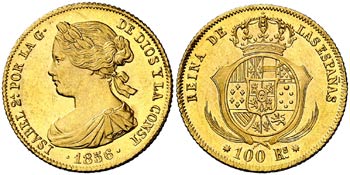 1856. Isabel II. Barcelona. 100 reales. ... 