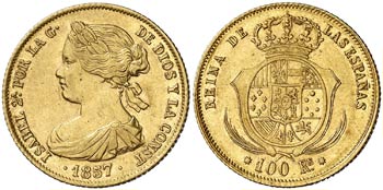 1857. Isabel II. Barcelona. 100 reales. ... 