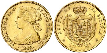 1868*1868. Isabel II. Madrid. 10 escudos. ... 