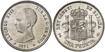 1891*1891. Alfonso XIII. PGM. 1 peseta. ... 