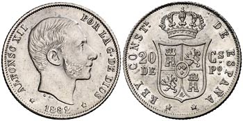 1882. Alfonso XII. Manila. 20 centavos. ... 