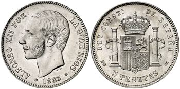 1883*1883. Alfonso XII. MSM. 5 pesetas. ... 