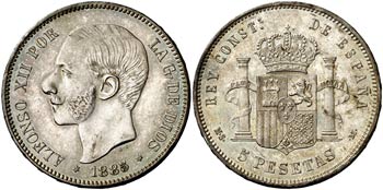 1885*1887. Alfonso XII. MSM. 5 pesetas. ... 