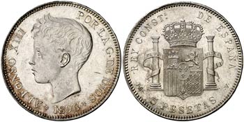 1896*1896. Alfonso XIII. PGV. 5 pesetas. ... 