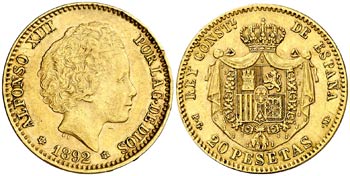 1892*1892. Alfonso XIII. PGM. 20 pesetas. ... 