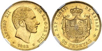 1882/1*1882. Alfonso XII. MSM. 25 pesetas. ... 