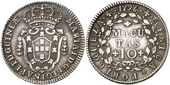 1796. Angola. María I. 10 macutas. (Kr. ... 