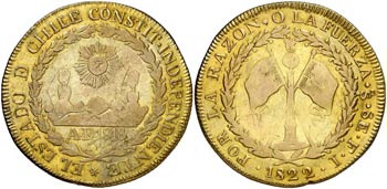 1822. Chile. Santiago. FI. 8 escudos. (Fr. ... 