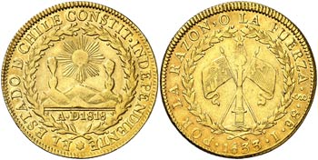 1833. Chile. Santiago. I. 8 escudos. (Fr. ... 