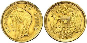 1895. Chile. Santiago. 10 pesos. (Fr. 49) ... 
