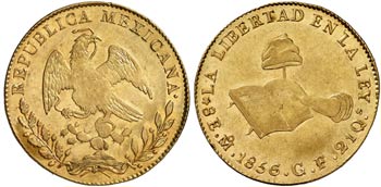 1856/5. México. México. GF/GC. 8 escudos. ... 