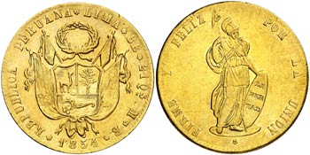 1854. Perú. Lima. MB. 8 escudos. (Fr. 62) ... 