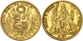 1863. Perú. Lima. YB. 8 escudos. (Fr. 68) ... 