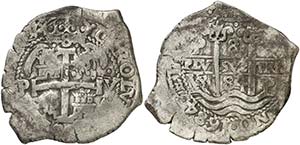 1684. Carlos II. Potosí. V y VR. 8 reales. ... 